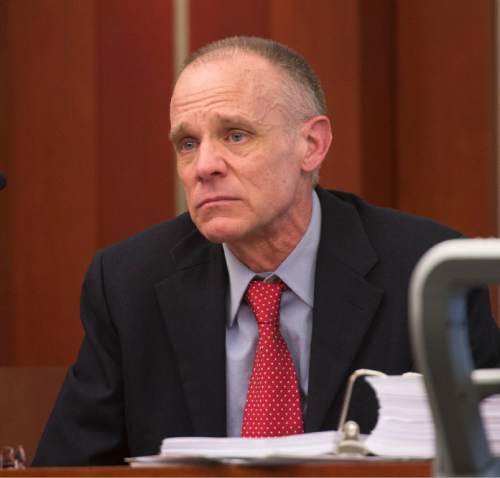 Steve Griffin  |  The Salt Lake Tribune

Marc Sessions Jenson, 54, testifies during his trial for second-degree felony charges of fraud, money laundering and theft by deception in connection with the failed Mt. Holly ski resort near Beaver, Utah. Trial is being held in the courtroom of Judge Elizabeth Hruby-Mills in the Matheson Courthouse in Salt Lake City, Friday, January 23, 2015.