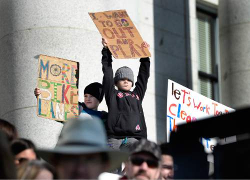 Scott Sommerdorf   |  The Salt Lake Tribune
Two young boys made their wishes known at the Clean Air, No Excuses Rally is being held at the State Capitol on Saturday.