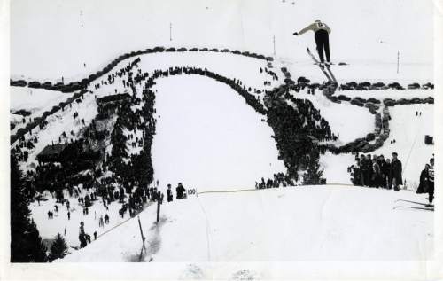 Tribune file photo

A skier takes flight at Ecker Hill, near Parley's Summit, in this photo from Feb., 1937. The venue was a world class ski jumping venue and hosted a number of high profile competitions in the 1930s and 1940s.