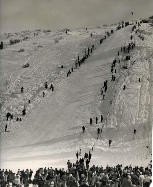 Tribune file photo

A skier is seen in the air at Ecker Hill in this photo from the 1940s. The venue was a world class ski jumping venue and hosted a number of high profile competitions in the 1930s and 1940s.
