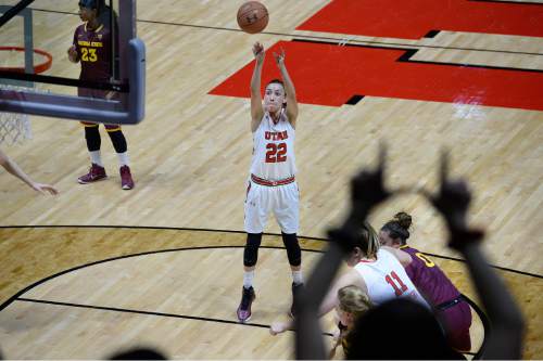 Scott Sommerdorf   |  The Salt Lake Tribune
Utah Utes guard Danielle Rodriguez (22) shoots a free throw with help from the Utah band during first half play. Arizona State beat Utah 58-48, Sunday, February 1, 2015.