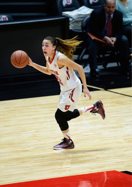 Scott Sommerdorf   |  The Salt Lake Tribune
Utah Utes guard Danielle Rodriguez (22) yells out a play as she brings the ball up court during first half play. Arizona State beat Utah 58-48, Sunday, February 1, 2015.