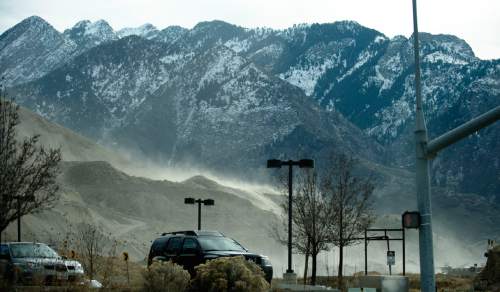 Lennie Mahler  |  The Salt Lake Tribune
Strong winds kick up dust at the Granite Construction gravel pit near the mouth of Big Cottonwood Canyon on Friday, Feb. 6, 2015.