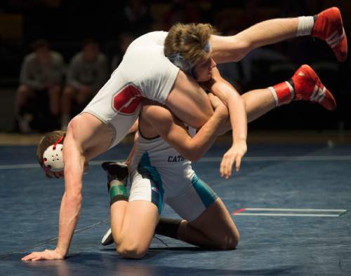 Steve Griffin  |  The Salt Lake Tribune


Bracken Lovell, of Delta, top, tries to avoid being picked up off the mat by John Manning, of Juan Diego, during the 2015 Simplii All-Star Duals at the Utah Valley UCCU Event Center in Provo, Tuesday, January 6, 2015.