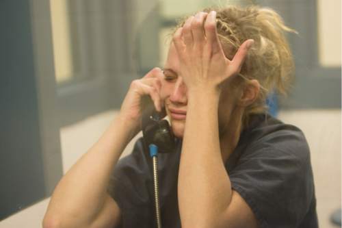 Kim Raff I Tribune File Photo
Angela Hill becomes emotional while giving an interview during visiting hours at the Elko County Jail in Elko, Nevada on January 8, 2012.