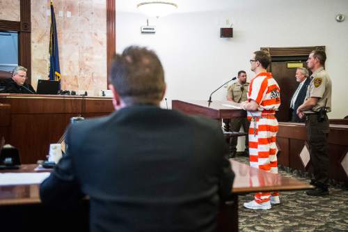 Chris Detrick  |  The Salt Lake Tribune
Logan Welles McFarland listens to Judge Marvin Bagley during his initial hearing in 6th District Court in Manti Wednesday Feb. 11, 2015. McFarland, 27, of Fairview, was charged last May in 6th District Court with two counts of aggravated murder -- a death penalty-eligible offense -- in the December 2011 slayings of 70-year-old Leroy Fullwood and his 69-year-old wife, Dorothy Ann Fullwood.