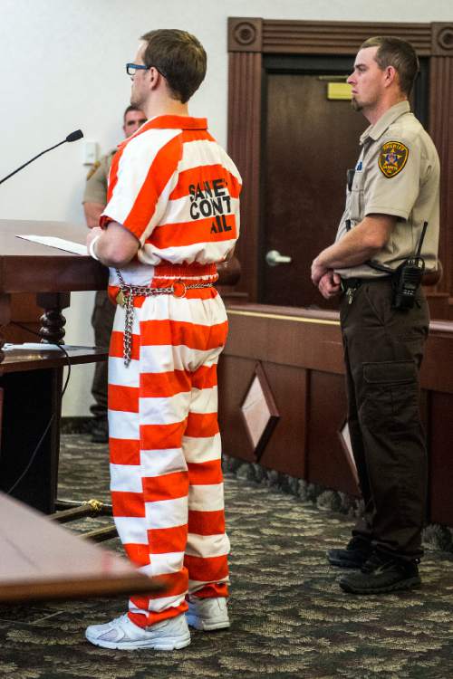 Chris Detrick  |  The Salt Lake Tribune
Logan Welles McFarland listens to Judge Marvin Bagley during his initial hearing in 6th District Court in Manti Wednesday Feb. 11, 2015. McFarland, 27, of Fairview, was charged last May in 6th District Court with two counts of aggravated murder -- a death penalty-eligible offense -- in the December 2011 slayings of 70-year-old Leroy Fullwood and his 69-year-old wife, Dorothy Ann Fullwood.