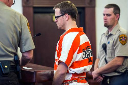 Chris Detrick  |  The Salt Lake Tribune
Logan Welles McFarland listens to Judge Marvin Bagley during his initial hearing in 6th District Court in Manti Wednesday Feb. 11, 2015. McFarland, 27, of Fairview, was charged last May in 6th District Court with two counts of aggravated murder -- a death penalty-eligible offense -- in the December 2011 slayings of 70-year-old Leroy Fullwood and his 69-year-old wife, Dorothy Ann Fullwood.