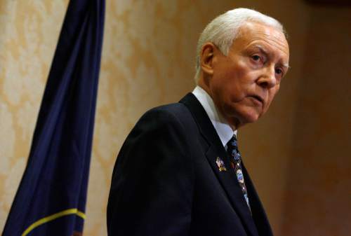 Francisco Kjolseth  |  The Salt Lake Tribune    
Salt Lake City - U.S. Senator Orrin Hatch (R-Utah), a member and former Chairman of the Senate Judiciary Committee, issues his statement after Supreme Court Justice John Paul Stevens announced his retirement. Hatch, speaking before the press at the Little America Hotel on Friday, Apr. 9, 2010, expressed his hope that president Obama would not nominate an liberal, activist judge.