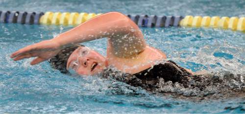 Steve Griffin  |  The Salt Lake Tribune

Chyanne Carter, of Emery High School, swims to victory in the women's 200 freestyle during the 2A state swimming meet at Brigham Young University in Provo, Thursday, February 12, 2015.