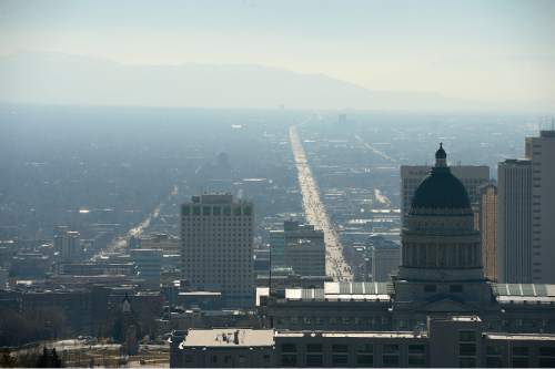 Leah Hogsten  |  The Salt Lake Tribune
The haze from an oncoming inversion creeps into the Salt Lake Valley Thursday, January 22, 2015.