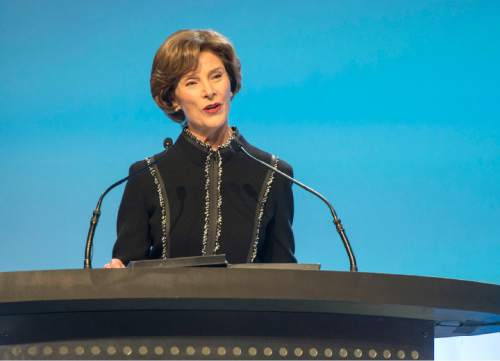 Rick Egan  |  The Salt Lake Tribune

Former First Lady Laura Bush speaks at the RootsTech conference at the Salt Palace, Friday, February 13, 2015