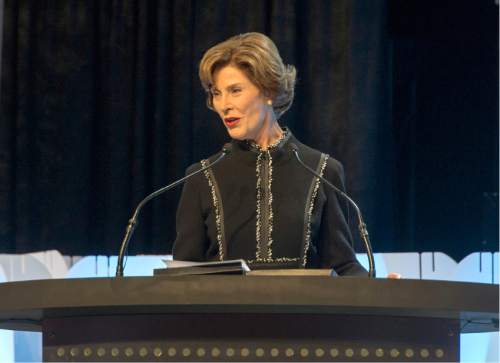 Rick Egan  |  The Salt Lake Tribune

Former First Lady Laura Bush speaks at the RootsTech conference at the Salt Palace, Friday, Feb. 13, 2015