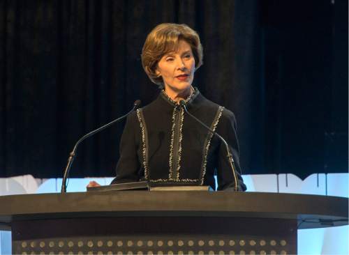 Rick Egan  |  The Salt Lake Tribune

Former First Lady Laura Bush speaks at the RootsTech conference at the Salt Palace, Friday, Feb. 13, 2015