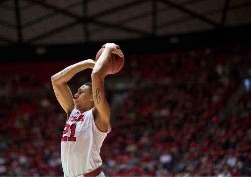 Lennie Mahler  |  The Salt Lake Tribune
Utah's Jordan Loveridge shoots a corner three pointer in the first half of a game at the Huntsman Center, Saturday, March 1, 2014.