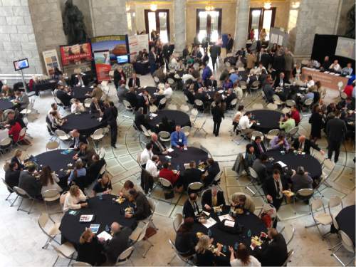 Lee Davidson  |  The Salt Lake Tribune 

A Feb. 13, 2015 lunch in the Capitol Rotunda for legislators sponsored by the Utah Association of Counties and the Governor's Office of Economic Development
