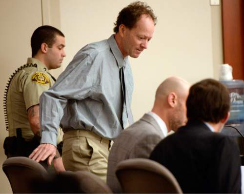 Al Hartmann  |  The Salt Lake Tribune
Johnny Brickman Wall, 51, enters 3rd District Court Wednesday Feb. 18, 2015.  He is accused of killing hisex-wife Uta von Schwedler. Wall has pleaded not guilty to first-degree felony murder  in connection with von Schwedler's death at her Sugar House home in 2011.