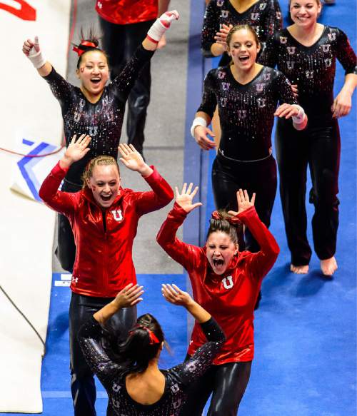 Trent Nelson  |  The Salt Lake Tribune
Utah's Kailah Delaney on the vault as the University of Utah Utes host Stanford, college gymnastics at the Huntsman Center in Salt Lake City, Saturday February 21, 2015.