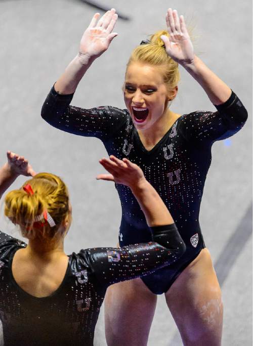 Trent Nelson  |  The Salt Lake Tribune
Utah's Georgia Dabritz on the bars as the University of Utah Utes host Stanford, college gymnastics at the Huntsman Center in Salt Lake City, Saturday February 21, 2015.