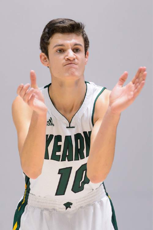 Trent Nelson  |  The Salt Lake Tribune
Kearns's Tayler Marteliz (10) fires up his team as Kearns faces Timpanogos High School in the state 4A boys basketball tournament at the Dee Events Center in Ogden, Tuesday February 24, 2015.