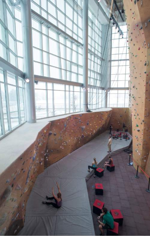 Rick Egan  |  The Salt Lake Tribune

Student use the climbing wall in the new George S. Eccles Student Life Center at the University of Utah, Thursday, February 26, 2015