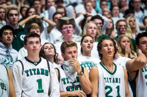 Chris Detrick  |  The Salt Lake Tribune
Olympus students watch during the 4A semifinal game at the Dee Events Center Friday February 27, 2015.  Kearns defeated Olympus 63-52