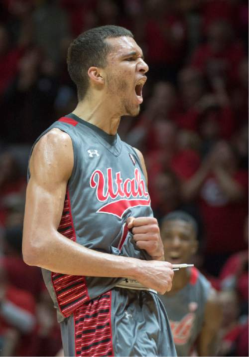 Rick Egan  |  The Salt Lake Tribune

Utah Utes forward Brekkott Chapman (0) reacts after bringing the Utes with in two points of the Wildcats with a 3-point shot, in Pac-12 Basketball action at the Huntsman Center, Saturday, February 28, 2015.