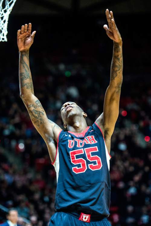 Chris Detrick  |  The Salt Lake Tribune
Utah Utes guard Delon Wright (55) reacts after dunking the ball during the game at the Huntsman Center Thursday February 26, 2015.  Utah is winning 41-9 at halftime.