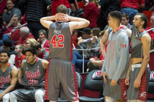 Rick Egan  |  The Salt Lake Tribune

The Utah bench reacts as the Utes are unable to score in the final seconds of the game, in Pac-12 basketball action in the  Huntsman Center, Saturday, February 28, 2015.