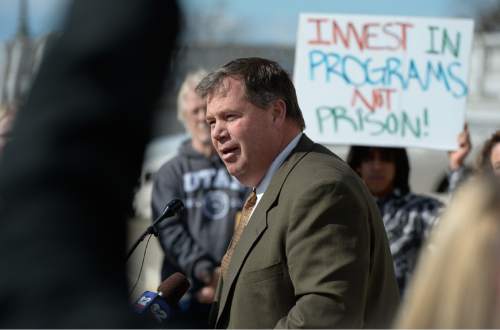 Francisco Kjolseth  |  The Salt Lake Tribune 
Rep. Eric Hutchings, R-Kearns, expresses plans for a bill  to be revealed soon that addresses criminal justice reform, during a rally on the Utah Capitol steps on Monday, Feb. 10, 2015.