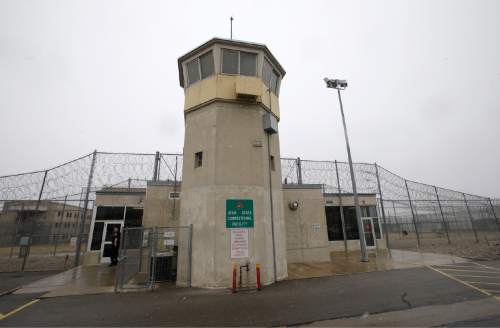A watch tower is seen in front of the Wasatch facility during a media tour Thursday, Feb. 26, 2015, at the Utah State Correctional Facility in Draper. (AP Photo/Rick Bowmer, Pool)