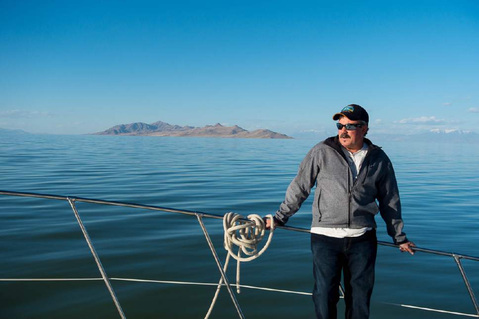 Trent Nelson  |  The Salt Lake Tribune
Dave Ghizzone on his 53-foot Blue Water yacht, Sunset, out on the Great Salt Lake, Wednesday February 25, 2015. Without dredging at the lake's marina, sailing will soon be impossible on Utah's largest body of water, putting an end to a century-old tradition.