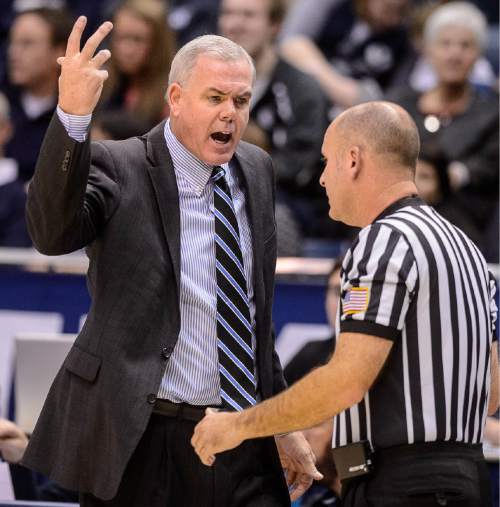 Trent Nelson  |  The Salt Lake Tribune
Brigham Young Cougars head coach Dave Rose argues a call as BYU hosts Gonzaga, men's college basketball at the Marriott Center in Provo, Saturday December 27, 2014.