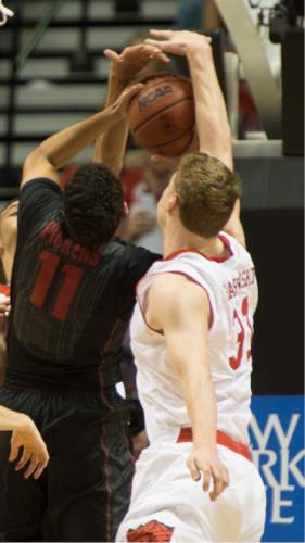 Rick Egan  |  The Salt Lake Tribune

Utah Utes guard Parker Van Dyke (5) is called for a foul on the play as he stops Stanford Cardinal guard/forward Dorian Pickens (11) from scoring,  in Pac-12 Basketball Championship action Utah vs. Stanford, at the MGM Arena, in Las Vegas, Thursday, March 12, 2015.