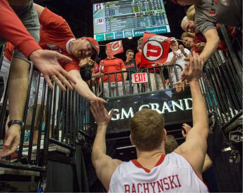 Rick Egan  |  The Salt Lake Tribune

Utah Utes center Dallin Bachynski (31) leaved the court after defeating Stanford, 80-56, in Pac-12 Basketball Championship action Utah vs. Stanford, at the MGM Arena, in Las Vegas, Thursday, March 12, 2015.
