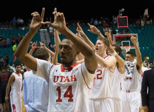 Rick Egan  |  The Salt Lake Tribune

Utah Utes guard/forward Dakarai Tucker (14) and at the Utes leave the floor ager defeating Stanford, 80-56, in Pac-12 Basketball Championship action Utah vs. Stanford, at the MGM Arena, in Las Vegas, Thursday, March 12, 2015.