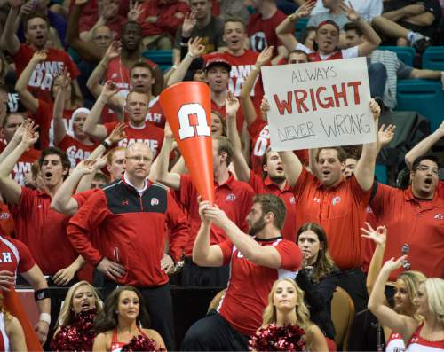 Rick Egan  |  The Salt Lake Tribune

Ute fans cheer on their team, in Pac-12 Basketball Championship action Utah vs. Stanford, at the MGM Arena, in Las Vegas, Thursday, March 12, 2015.