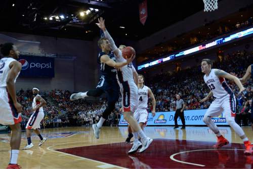 Rick Egan  |  The Salt Lake Tribune

in the West Coast Conference championship game, BYU vs. Gonzaga, at the Orleans Arena, in Las Vegas, Tuesday, March 10, 2015