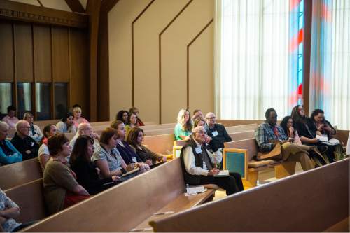 Chris Detrick  |  The Salt Lake Tribune
Attendees listen as Dr. Elise Boxer speaks during the Sunstone Symposium at the Community of Christ Church on Saturday. This "Theology from the Margins Conference" was for Mormons to reflect on their experiences being people of color in the LDS Church.