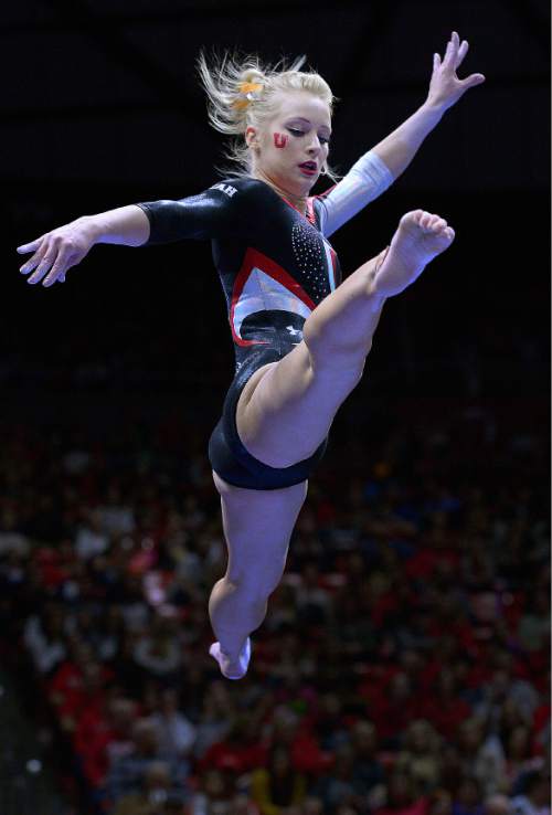Leah Hogsten  |  The Salt Lake Tribune
Georgia Dabritz had a score of 9.775 on the beam. University of Utah women's gymnastics team defeated Arizona State, Friday, February 6, 2015.