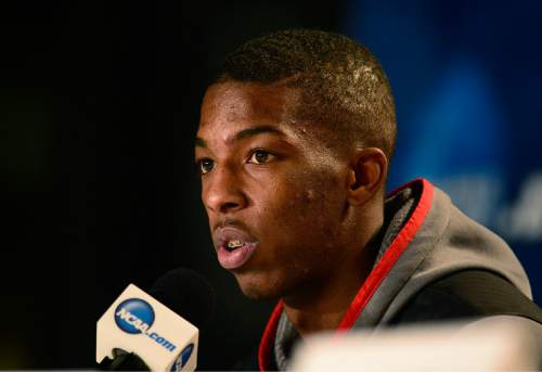 Scott Sommerdorf   |  The Salt Lake Tribune
Utah Utes guard Delon Wright answers a question during a press conference at the Moda Center in Portland, Wednesday, March 18, 2015. The Utes will play Stephen F. Austin Thursday.