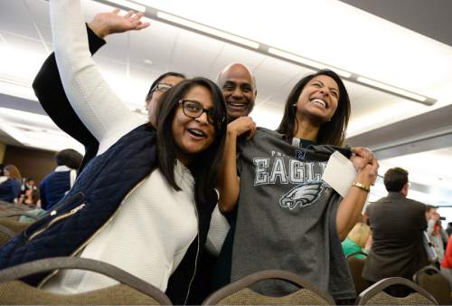 Francisco Kjolseth  |  The Salt Lake Tribune 
Swati Narayanam Rao, right, is surrounded by family as she celebrates her match of Thomas Jefferson University in internal medicine as medical graduate students across the country, including the University of Utah open their envelopes at the same time for Match Day, to find out where they will do their residency.