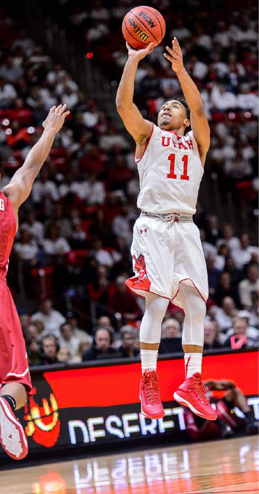 Trent Nelson  |  The Salt Lake Tribune
Utah Utes guard Brandon Taylor (11) shoots the ball as the University of Utah Utes host the Washington State Cougars, college basketball at the Huntsman Center in Salt Lake City, Wednesday January 21, 2015.