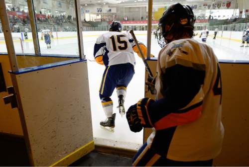 Francisco Kjolseth  |  The Salt Lake Tribune 
Northern Arizona University takes to the ice in Division II club hockey as hundreds of college students from 16 schools around the nation spend untold sums to converge on Salt Lake City's Utah Ice Sheet for the ACHA National Championships.