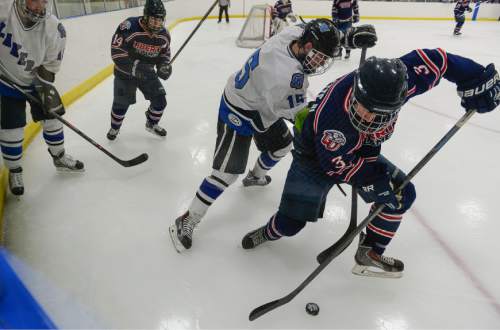 Francisco Kjolseth  |  The Salt Lake Tribune 
Liberty University battles Grand Valley University in Division II club hockey as hundreds of college students from 16 schools around the nation spend untold sums to converge on Salt Lake City's Utah Ice Sheet for the ACHA National Championships.