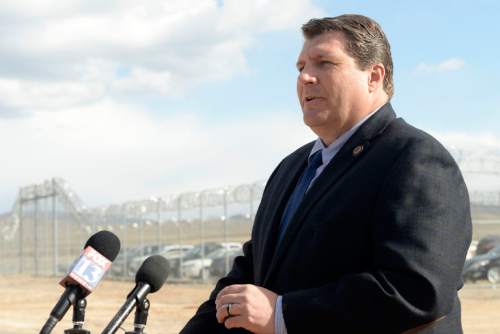 Al Hartmann  |  The Salt Lake Tribune 
Rollin Cook, executive director of the Utah Department of Corrections, speaks at a ground breaking ceremony for the new West One Unit of the Central Utah Correctional Facility in Gunnison Monday March 23, 2015.