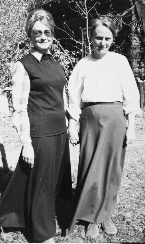 Tribune file photo

Shirley Singer (left) and Vickie Singer (right) hold hands outside their Marion, Utah, home in the fall of 1978.