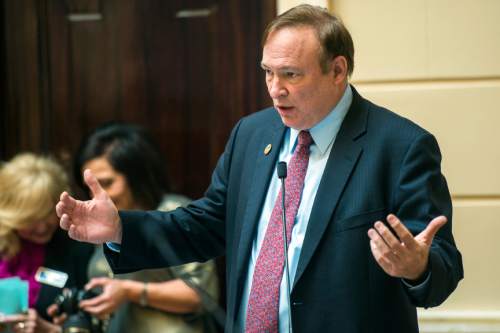 Chris Detrick  |  The Salt Lake Tribune
Sen. Jim Dabakis (D-Salt Lake) speaks on SB 72 during the morning session at the Utah State Capitol Wednesday February 4, 2015.