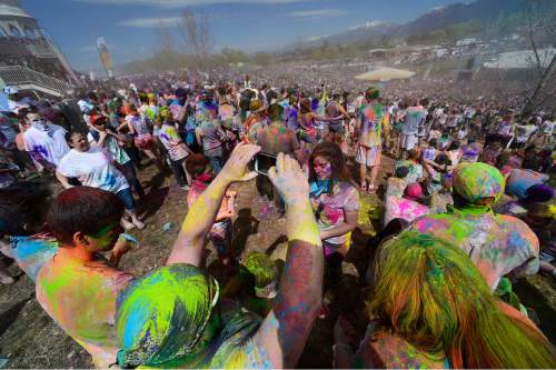 Scott Sommerdorf   |  The Salt Lake Tribune
Thousands celebrate the arrival of Spring at the Sri Sriradha Krishna Temple in Spanish Fork Saturday March 28, 2015. The Holi Festival of Colors continues Sunday from 11 a.m. to 4 p.m.