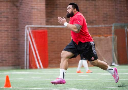 Rick Egan  |  The Salt Lake Tribune

Junior Salt runs the 40-yard-dash for NFL scouts during Pro Day at the Spence Eccles Field House, Thursday, March 26, 2015.